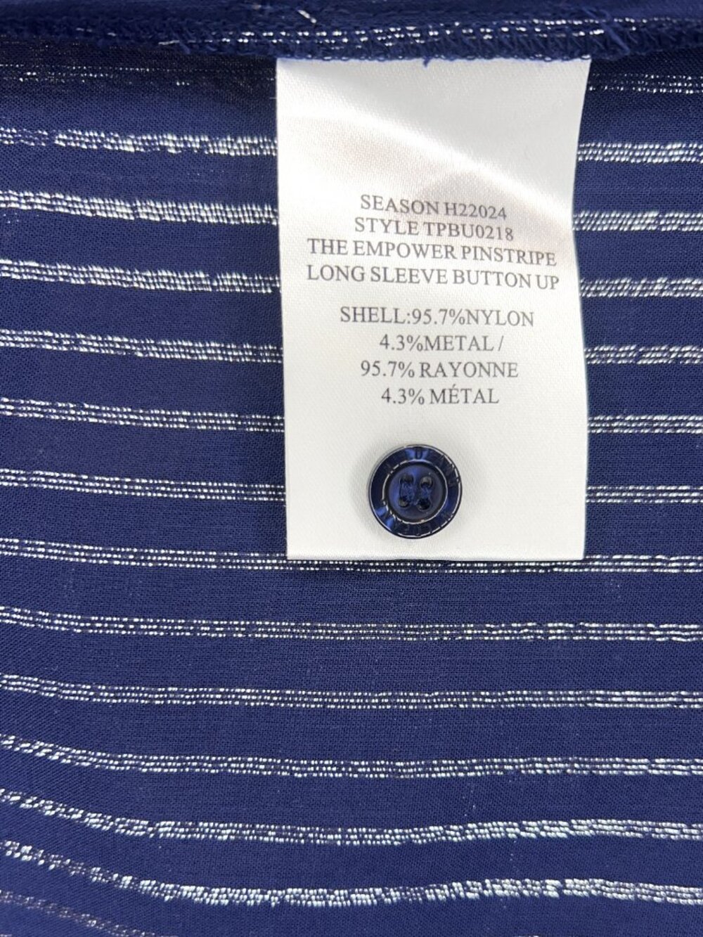'Wildfang' The Empower Blue Silver Metallic Pinstripe Button Up Shirt -  2X - Picture 7 of 8